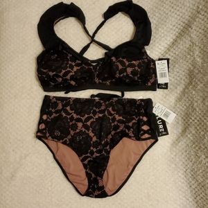 Allure IMG Black Lace 2 Piece Bralette Bikini Swimsuit Set